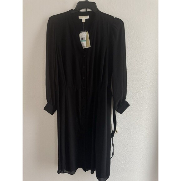 Michael Kors dress Women's Kate Belted Button-Down Midi Dress black $185 size 0x - Picture 6 of 16